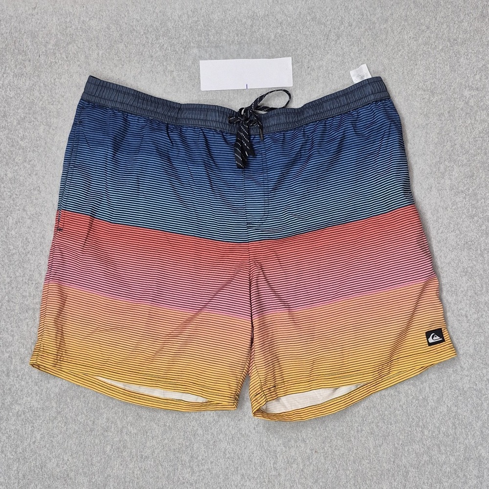 Quiksilver Men Swimwear XXL Multicolor Swim Trunks Striped Activewear Button